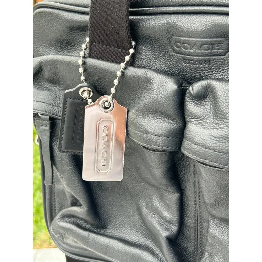 Coach Black Pebble Leather Commuter Laptop Bag Briefcase Unisex Crossbody